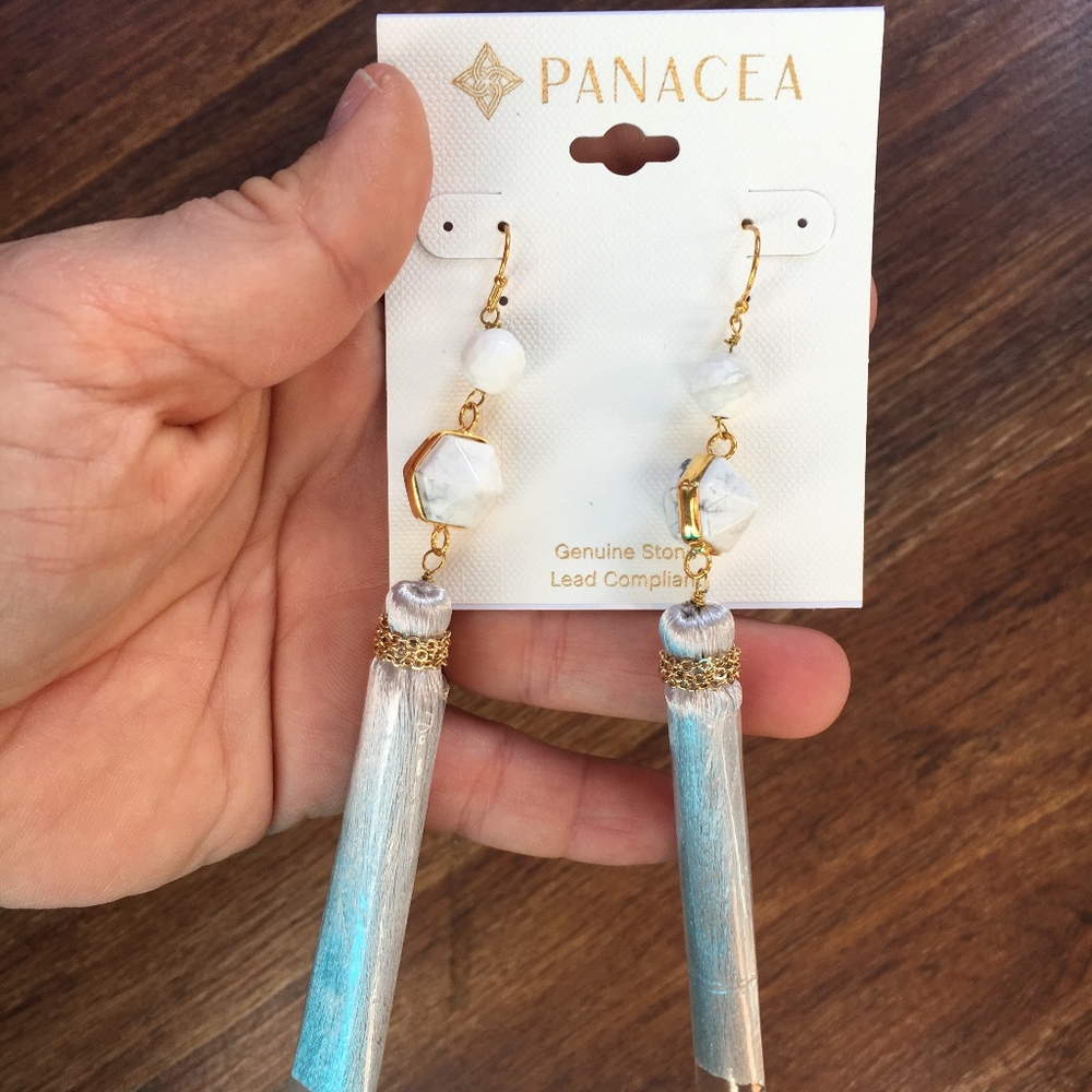 NWT Panacea white/silver tassel statement earrings